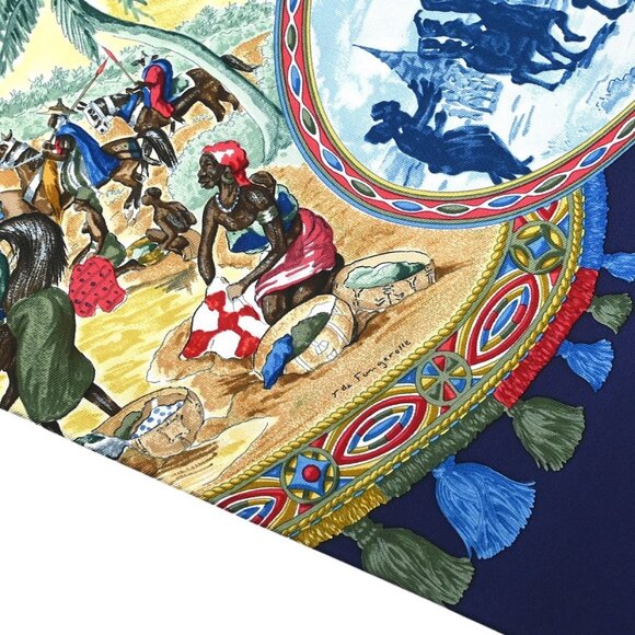 Hermes Scarf Carre 90 Cavaliers Peuls Navy Small Good - Picture 6 of 7